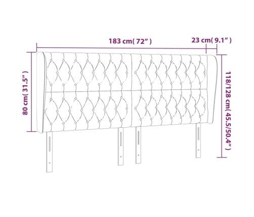 Cabecero con orejas de tela gris claro 183x23x118/128 cm