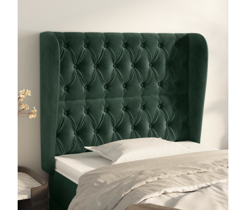 Cabecero con orejas de terciopelo verde oscuro 103x23x118/128cm