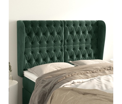 Cabecero con orejas de terciopelo verde oscuro 163x23x118/128cm