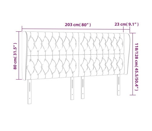 vidaXL Cabecero con orejas de terciopelo gris claro 203x23x118/128 cm