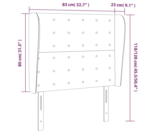 Cabecero con orejas de tela marrón oscuro 83x23x118/128 cm