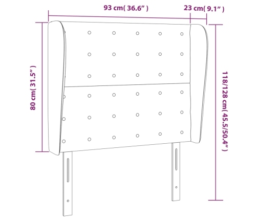 Cabecero con orejas de tela marrón oscuro 93x23x118/128 cm