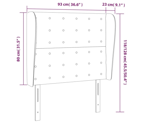 Cabecero con orejas de tela color crema 93x23x118/128 cm