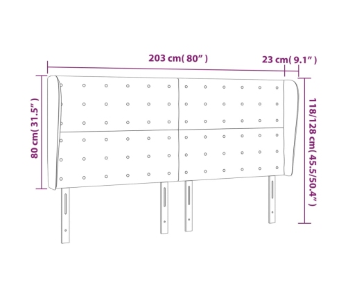 Cabecero con orejas de tela gris claro 203x23x118/128 cm