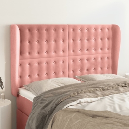 Cabecero con orejas de terciopelo rosa 147x23x118/128 cm