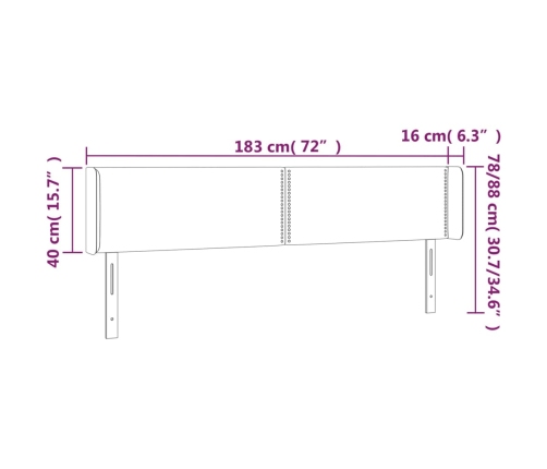 vidaXL Cabecero de tela gris claro 183x16x78/88 cm