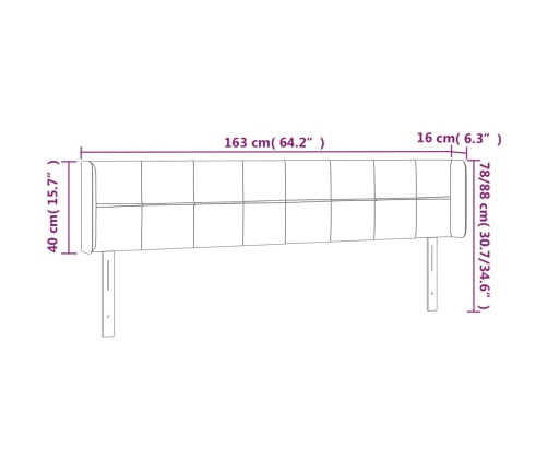 vidaXL Cabecero de terciopelo gris claro 163x16x78/88 cm