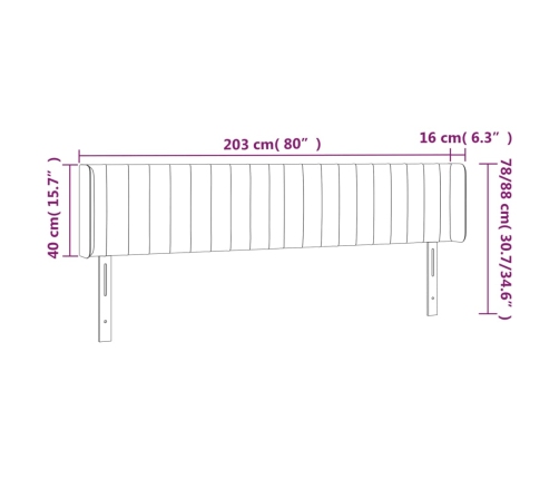 vidaXL Cabecero de tela color crema 203x16x78/88 cm