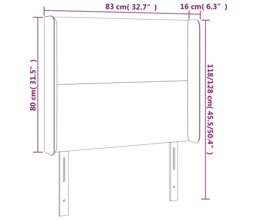 Cabecero con orejas de tela negro 83x16x118/128 cm