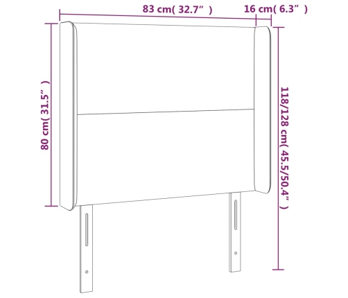 Cabecero con orejas de tela gris taupe 83x16x118/128 cm