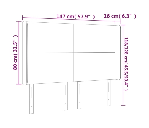 Cabecero con orejas de cuero sintético blanco 147x16x118/128 cm