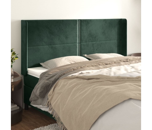 vidaXL Cabecero con orejas de terciopelo verde oscuro 203x16x118/128cm