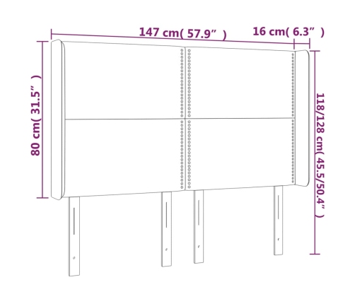 Cabecero con orejas de cuero sintético marrón 147x16x118/128 cm