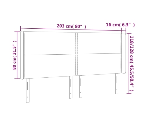 Cabecero con orejas de cuero sintético blanco 203x16x118/128 cm