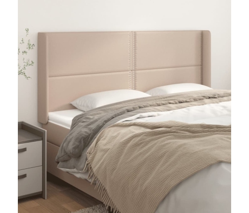 Cabecero con orejas cuero sintético capuchino 203x16x118/128 cm