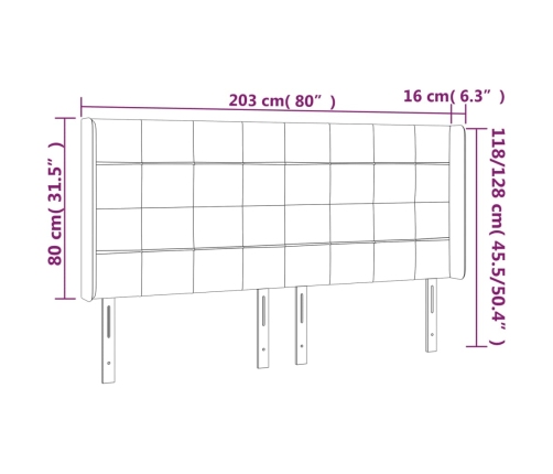 Cabecero con orejas de tela negro 203x16x118/128 cm