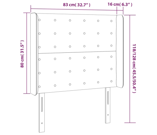 Cabecero con orejas de cuero sintético negro 83x16x118/128 cm