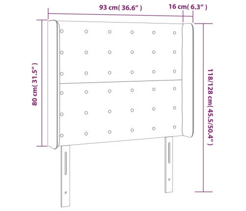 vidaXL Cabecero con orejas de cuero sintético negro 93x16x118/128 cm