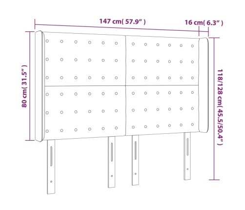 Cabecero con orejas de cuero sintético blanco 147x16x118/128 cm