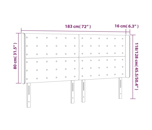 vidaXL Cabecero con orejas cuero sintético gris 183x16x118/128 cm