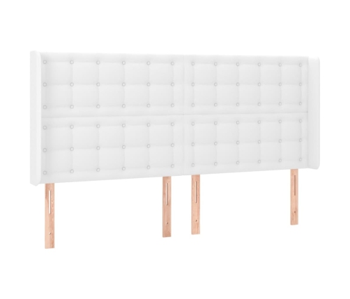 Cabecero con orejas de cuero sintético blanco 203x16x118/128 cm