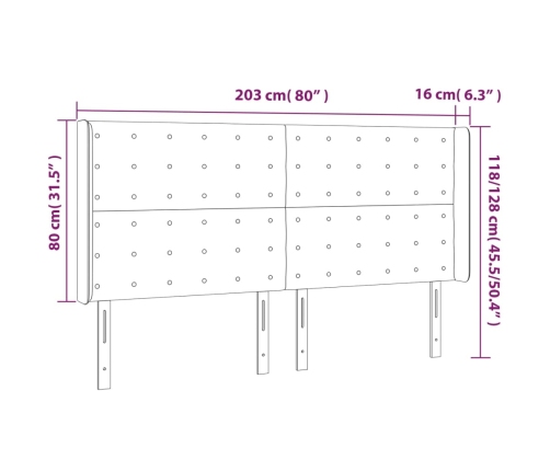 vidaXL Cabecero con orejas de cuero sintético gris 203x16x118/128 cm