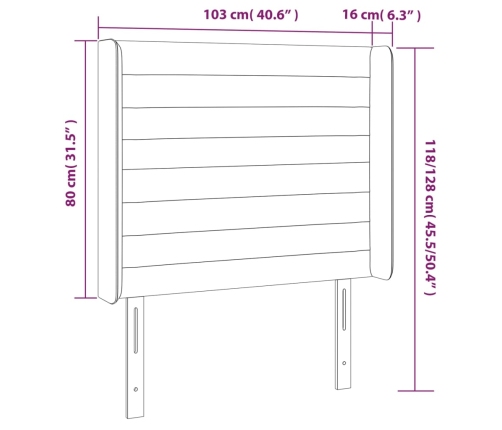 vidaXL Cabecero con orejas de terciopelo gris claro 103x16x118/128 cm