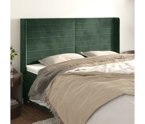 vidaXL Cabecero con orejas de terciopelo verde oscuro 183x16x118/128cm