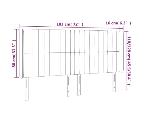 vidaXL Cabecero con orejas de tela gris claro 183x16x118/128 cm