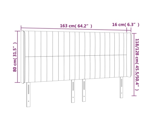 vidaXL Cabecero con orejas de terciopelo gris claro 163x16x118/128 cm