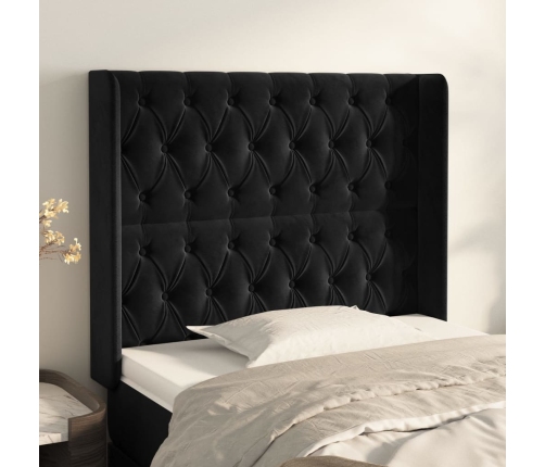 Cabecero con orejas de terciopelo negro 103x16x118/128 cm