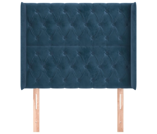 Cabecero con orejas de terciopelo azul oscuro 103x16x118/128 cm