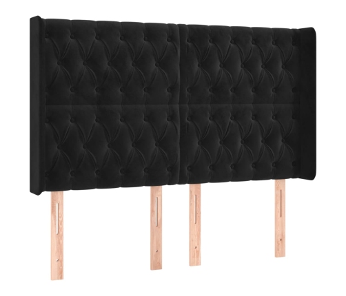 Cabecero con orejas de terciopelo negro 163x16x118/128 cm