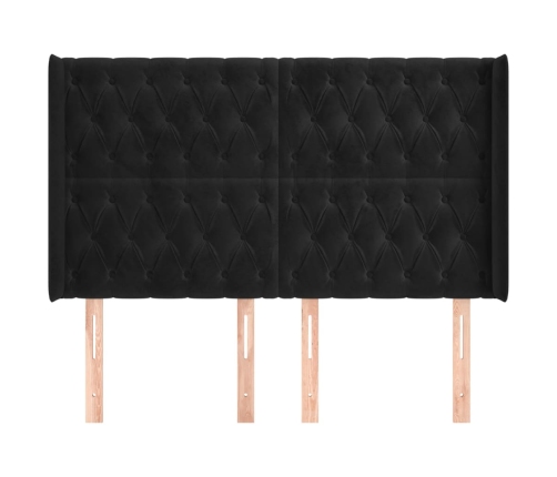 Cabecero con orejas de terciopelo negro 163x16x118/128 cm