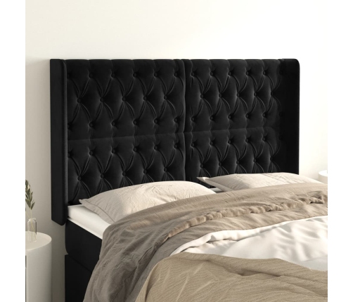 Cabecero con orejas de terciopelo negro 163x16x118/128 cm