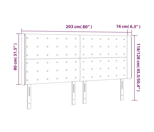 Cabecero con orejas de tela negro 203x16x118/128 cm