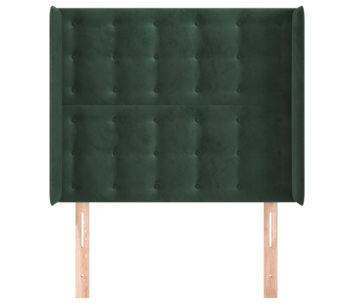 Cabecero con orejas de terciopelo verde oscuro 93x16x118/128 cm