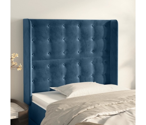 Cabecero con orejas de terciopelo azul oscuro 93x16x118/128 cm