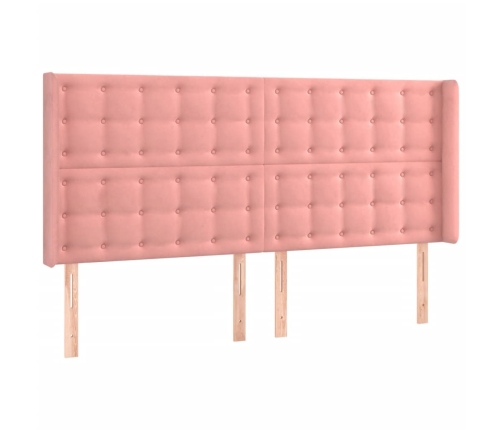 Cabecero con orejas de terciopelo rosa 203x16x118/128 cm