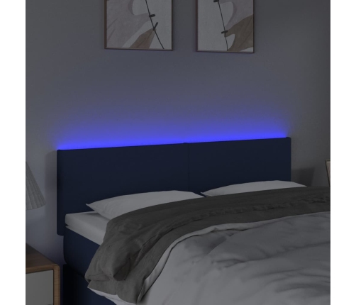 Cabecero con LED de tela azul 144x5x78/88 cm