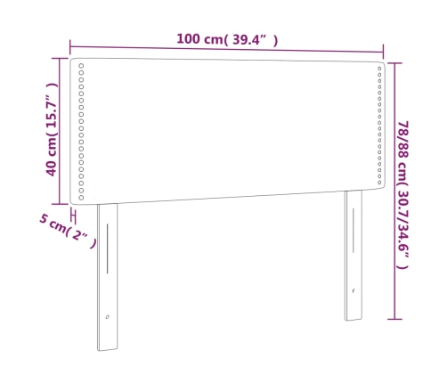 Cabecero con LED de tela gris claro 100x5x78/88 cm