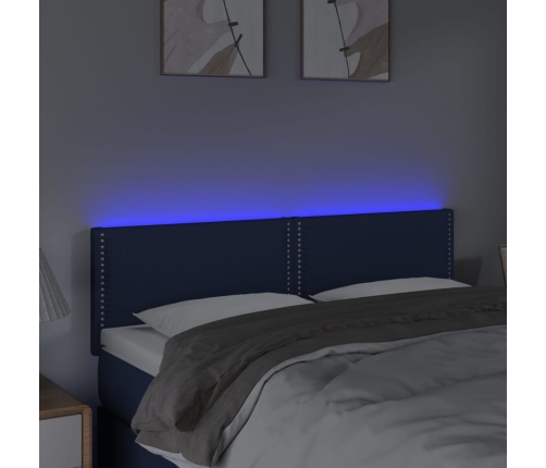 Cabecero con LED de tela azul 144x5x78/88 cm