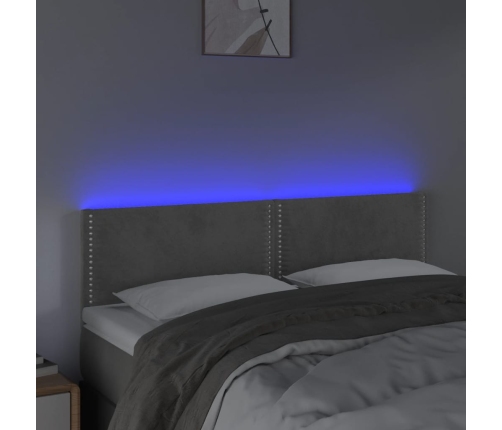 Cabecero con LED de terciopelo gris claro 144x5x78/88 cm