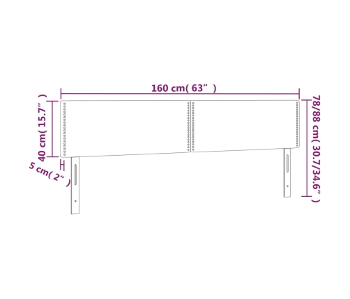 Cabecero con LED de terciopelo gris claro 160x5x78/88 cm