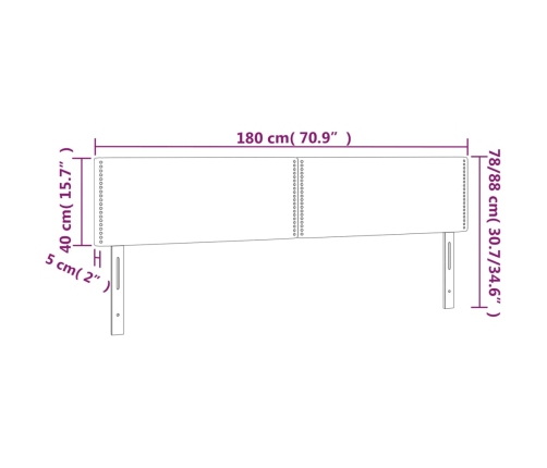 Cabecero con LED de terciopelo gris claro 180x5x78/88 cm