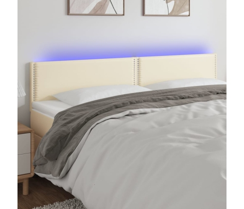 Cabecero con LED cuero sintético color crema 200x5x78/88 cm