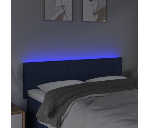 Cabecero con LED de tela azul 144x5x78/88 cm