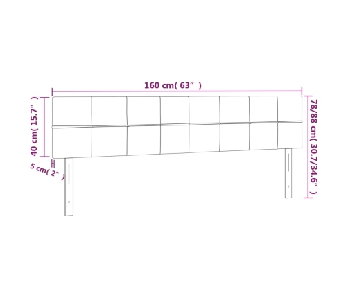 Cabecero con LED de tela gris claro 160x5x78/88 cm