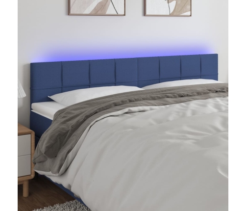 Cabecero con LED de tela azul 160x5x78/88 cm