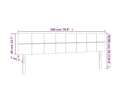 Cabecero con LED de tela gris claro 180x5x78/88 cm